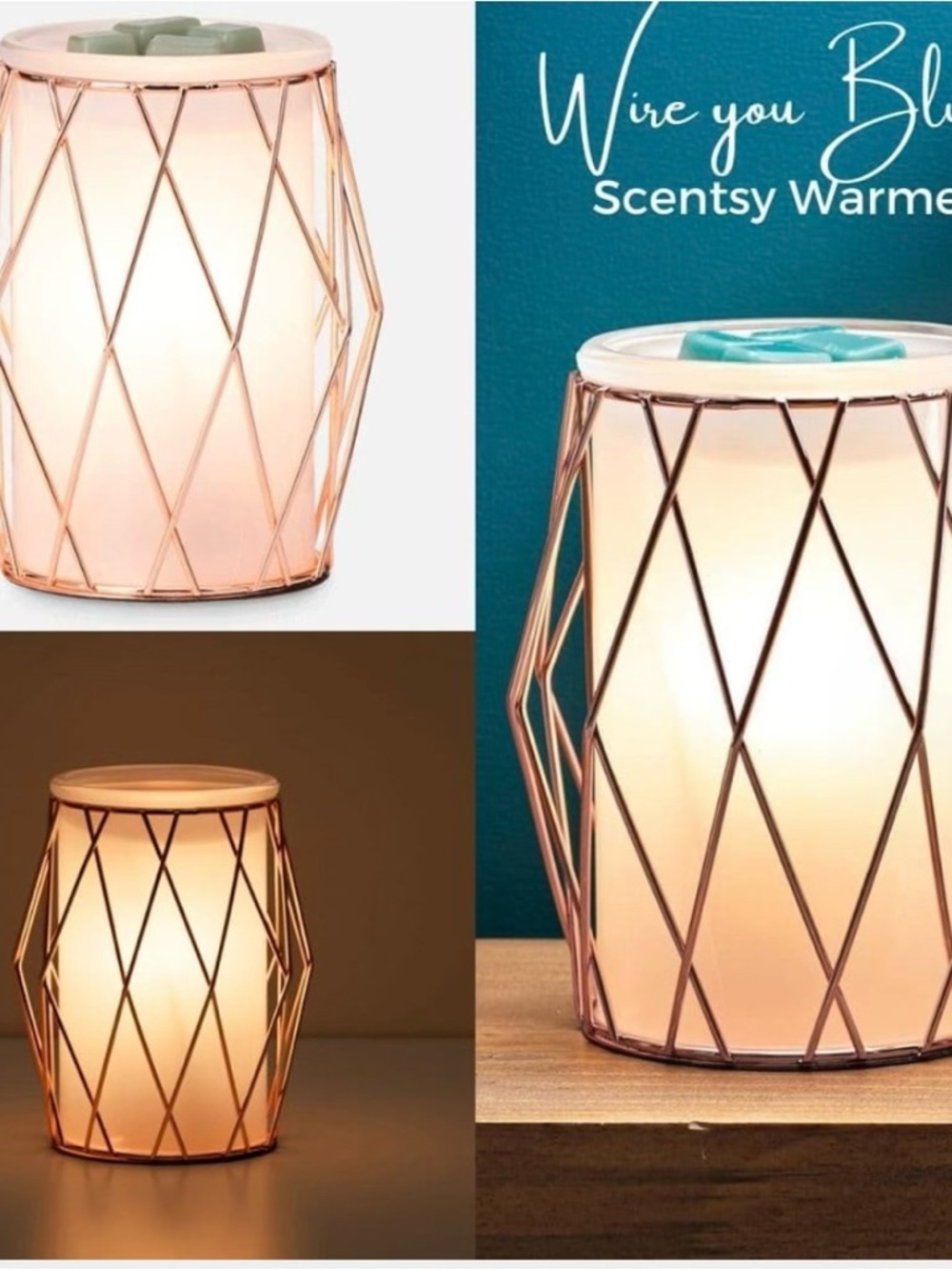 Scentsy Rose Gold Wire Warmer with White Glass